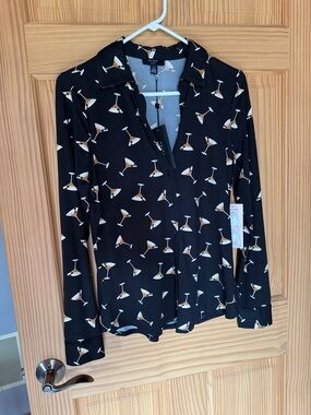 HAVER Black Espresso Martini-Print Button Down Shirt-NWT